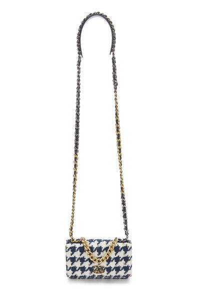 Navy & Multicolor Houndstooth Terry Cloth Chanel 19 Wallet On Chain (WOC) , , large
