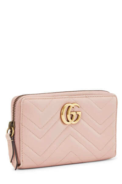 Pink Chevron Leather GG Marmont Zip Wallet , , large
