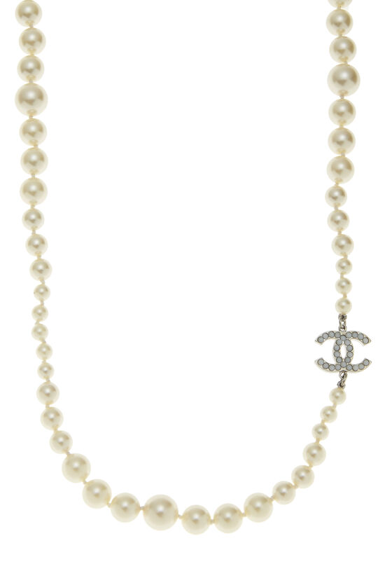 Silver & Faux Pearl 'CC' Necklace