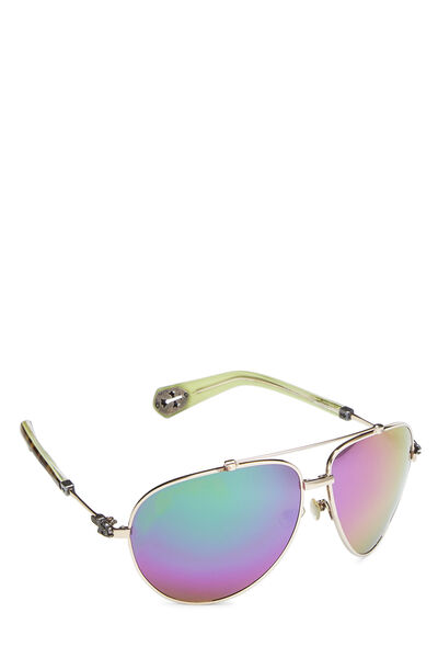 Multicolor Metal Stoned Aviator Sunglasses, , large