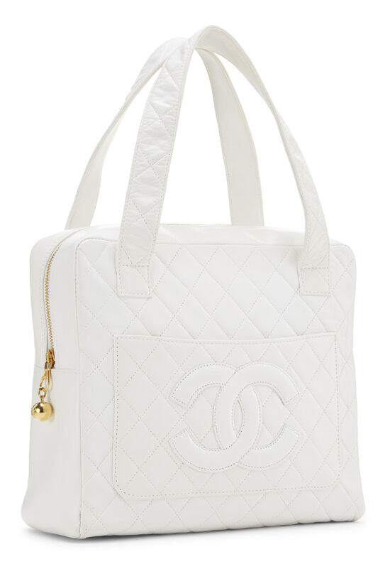 White Quilted Lambskin Top Handle Tote Mini, , large image number 1