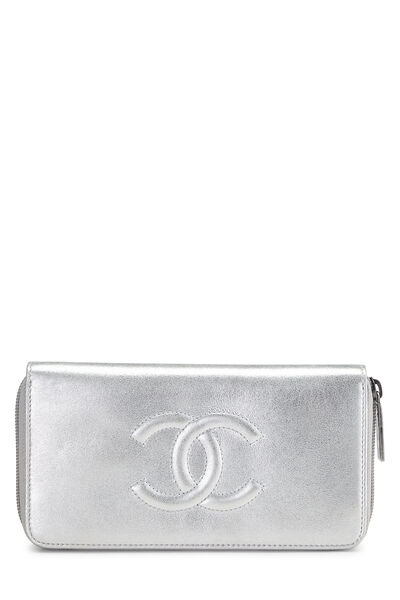 Silver Leather 'CC' Zip Around Wallet