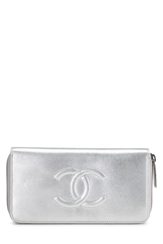 Silver Leather 'CC' Zip Around Wallet, , large image number 1