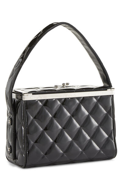 Black Quilted Patent Box Bag, , large