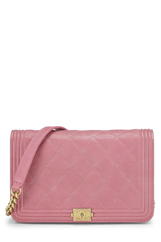 Pink Quilted Caviar Boy Wallet on Chain (WOC), , large image number 0