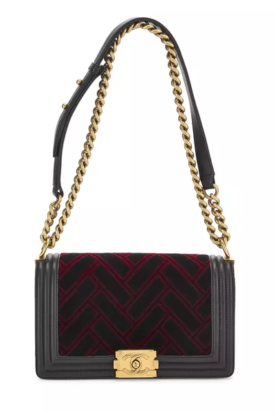 Chanel Black Quilted Velvet Boy Bag Medium