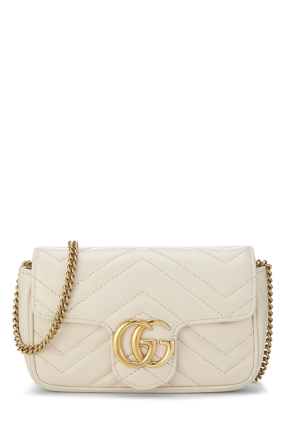 Gucci White Leather GG Marmont Crossbody Super Mini
