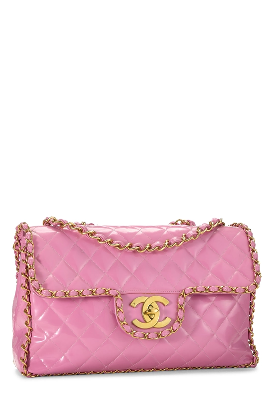 Pink Quilted Patent Leather Chain Border Flap Maxi, , large image number 1
