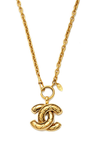Gold Quilted 'CC' Necklace Medium, , large