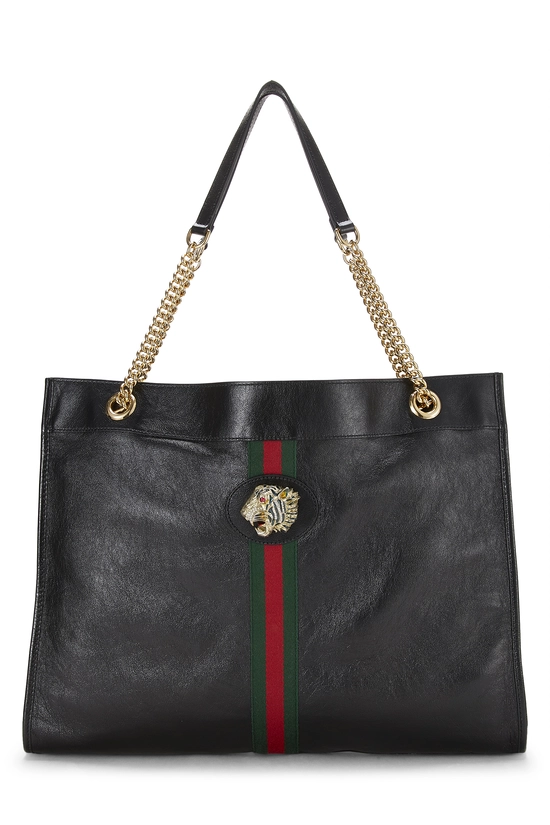 Black Leather Web Rajah Tote, , large image number 0