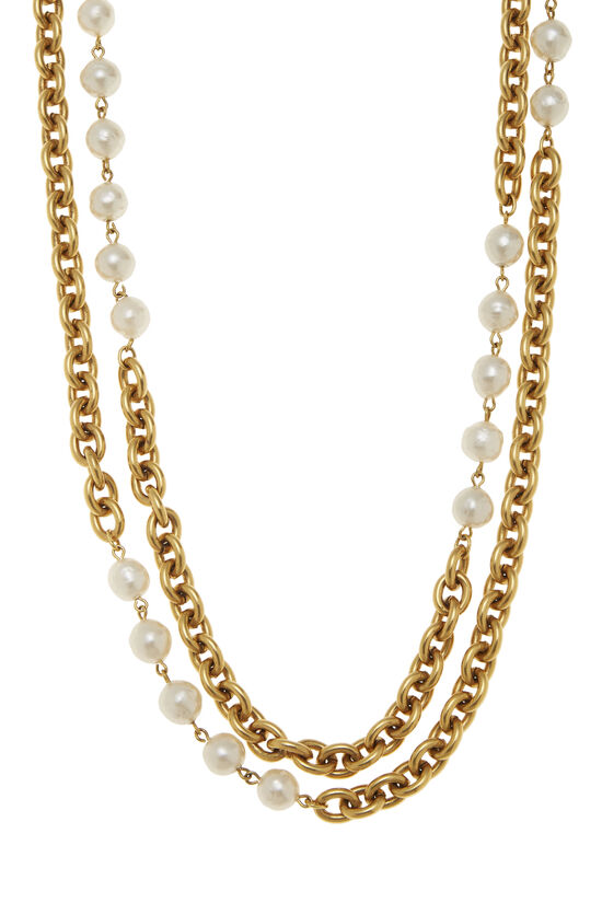 Gold & Faux Pearl Layered Necklace Large, , large image number 1