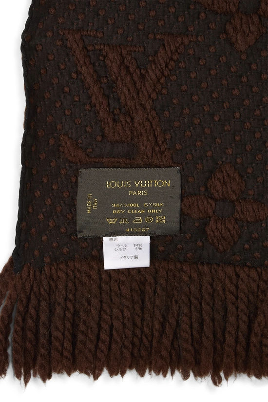 Brown Wool Logomania Scarf, , large image number 1