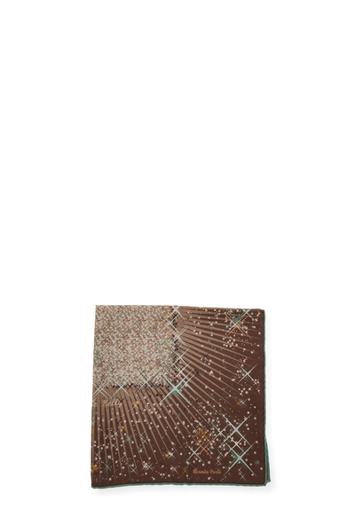 Brown & Multicolor 'Magic Kelly' Silk Pocket Square, , large