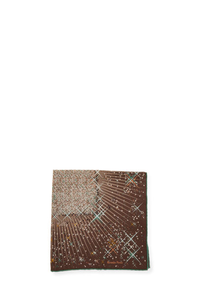 Brown & Multicolor 'Magic Kelly' Silk Pocket Square, , large