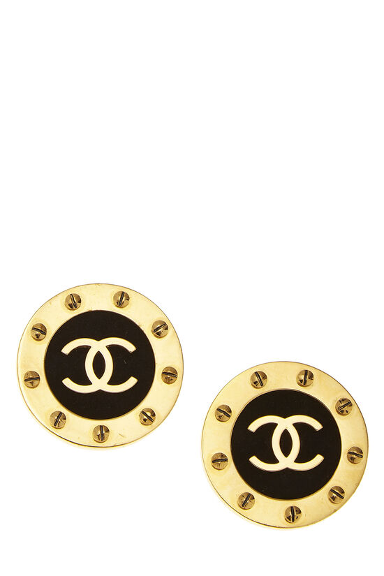 Gold & Black 'CC' Button Earrings XL, , large image number 0