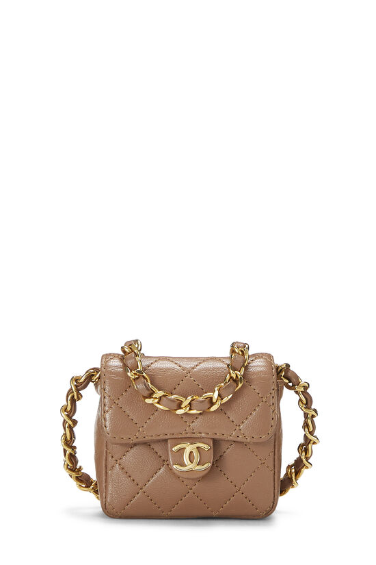 Chanel Vintage Brown Lambskin Quilted Micro Mini Flap Belt Bag Charm