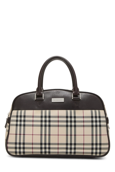 Brown Nylon House Check Bowler Handbag Medium