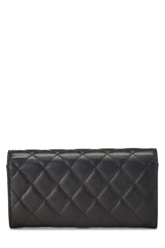 Black Quilted Caviar Flap Wallet, , large image number 2