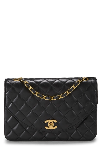 Black Quilted Lambskin Round Flap Small