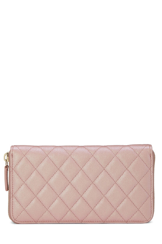 Iridescent Pink Quilted Caviar Zip Wallet, , large image number 2