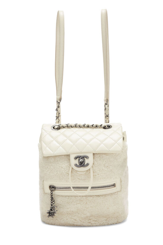 White Quilted Calfskin & Shearling Mountain Backpack, , large image number 1