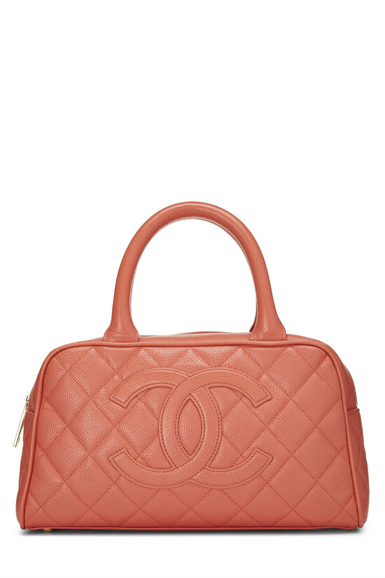 Coral Quilted Caviar Bowler Mini