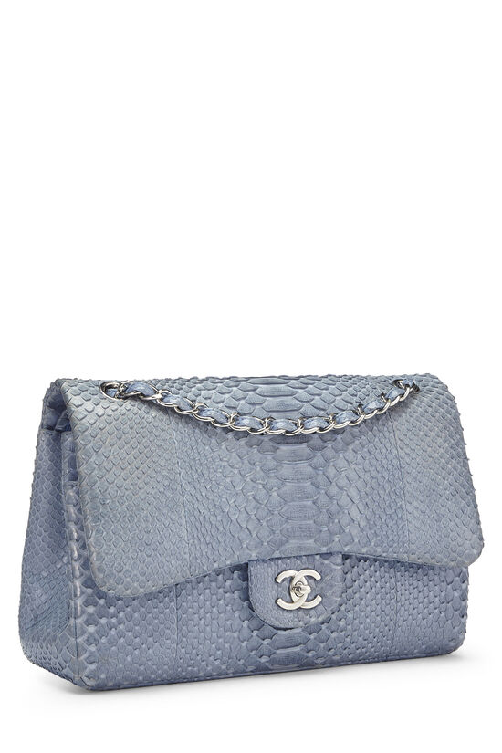 Chanel Medium Classic Double Flap Bag Python Blue GHW