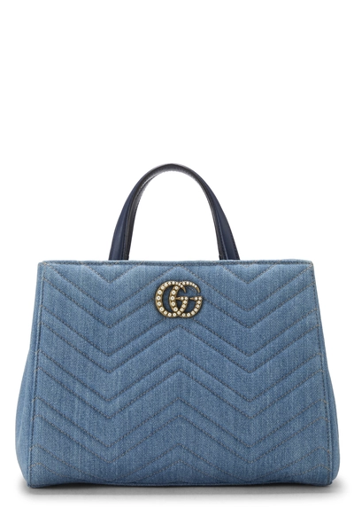 Blue Denim GG Marmont Top Handle Bag Small