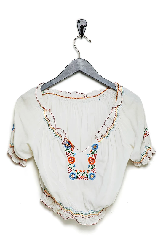 1930s White Embroidered Peasant Blouse, , large image number 3