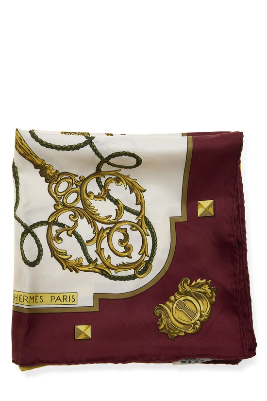 Burgundy & Multicolor 'Les Cles' Silk Scarf 90, , large image number 1