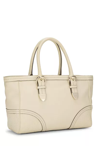 Cream Pebbled Leather Tote, , large