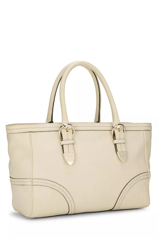 Cream Pebbled Leather Tote, , large image number 1