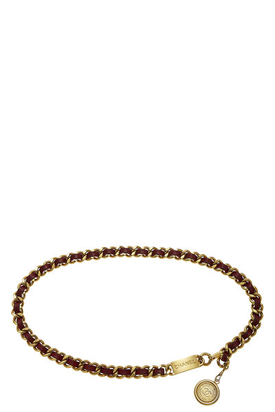 Gold & Red Leather 'CC' Medallion Chain Belt