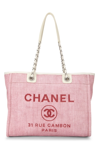 Pink Raffia Deauville Shopping Tote Small 