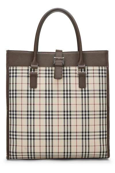 Burberry Brown House Check Jacquard Bucket Handbag Medium