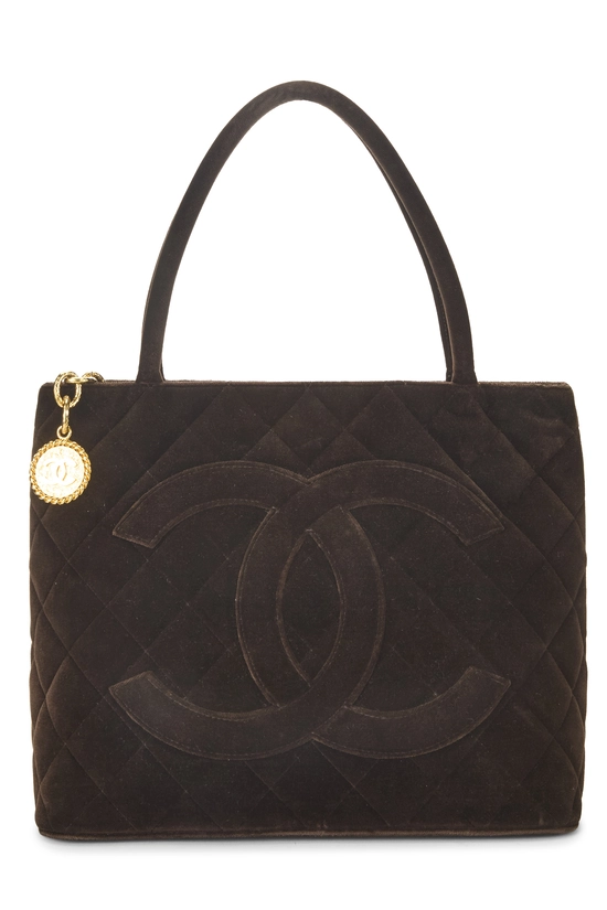 Brown Quilted Velvet Medallion Tote, , large image number 0