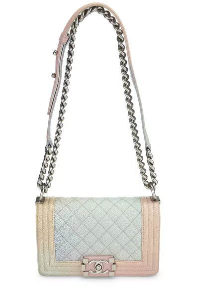 Pink Rainbow Quilted Caviar Boy Bag Small