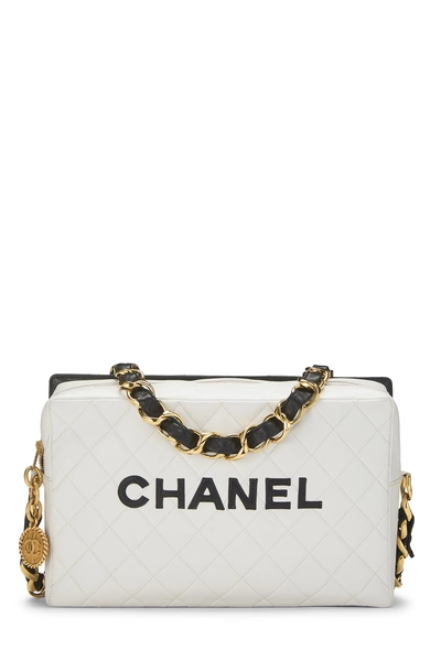 White Lambskin Logo Camera Bag Large