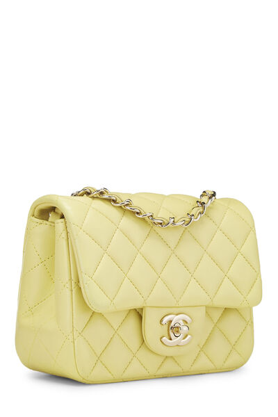Yellow Quilted Lambskin Classic Square Flap Mini, , large