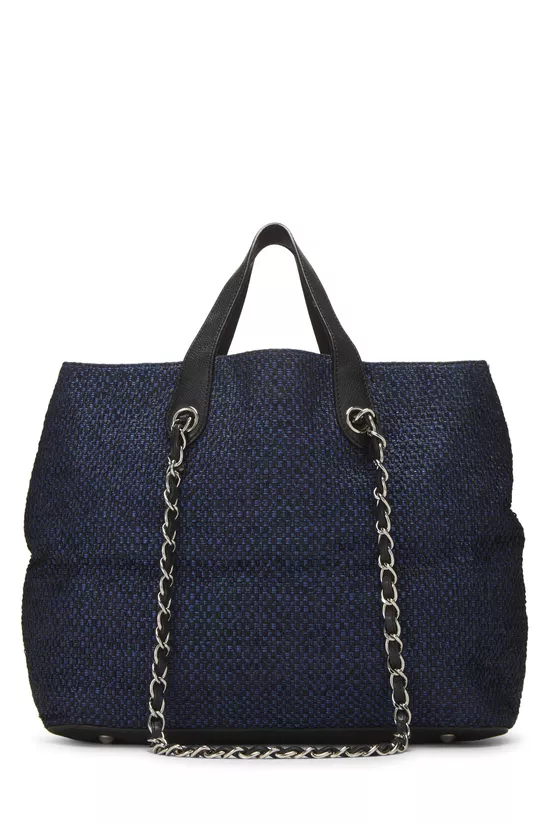 Navy Raffia 'CC' Shopping Tote Large, , large image number 3