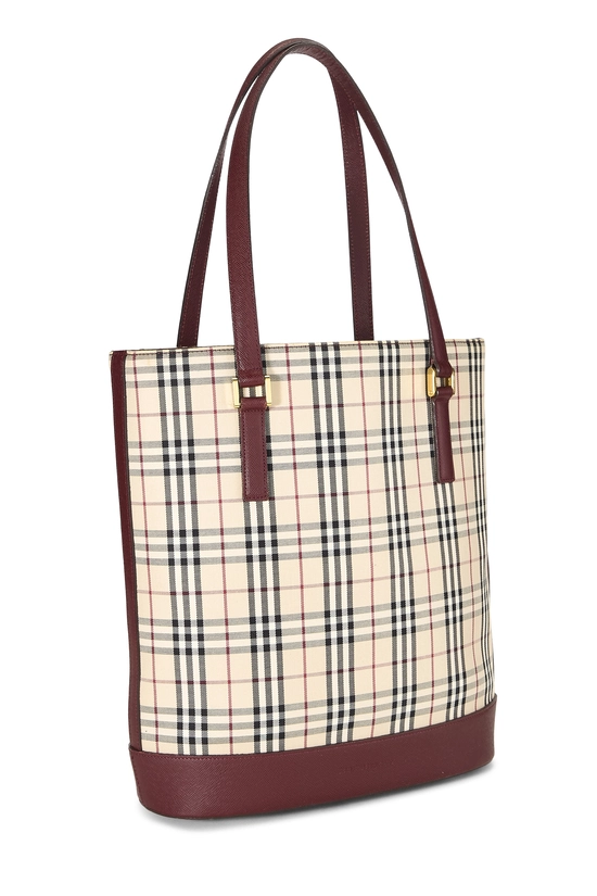 Burgundy Jacquard Check Bucket Tote Large, , large image number 1