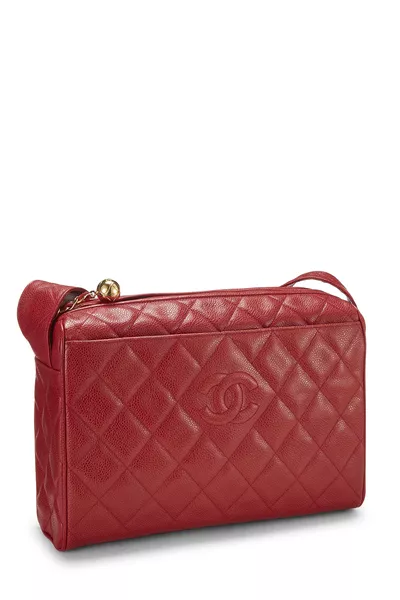 Red Quilted Caviar Diamond 'CC' Camera Bag Large, , large