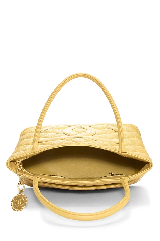 Yellow Quilted Caviar Medallion Tote, , large image number 5