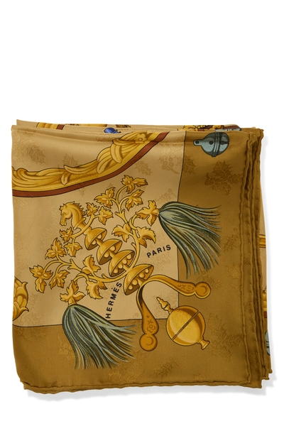 Yellow & Multicolor 'Plumes et Grelots' Silk Scarf 90, , large