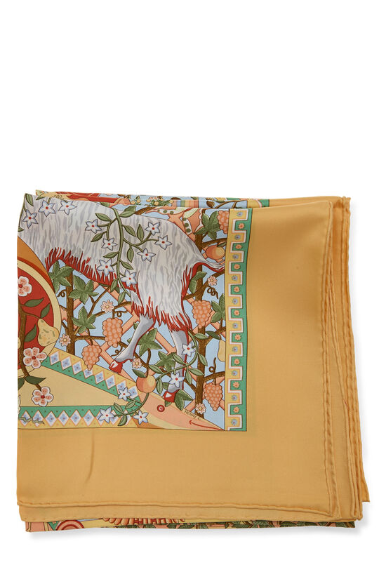 Orange & Multicolor 'Axis Mundi' Silk Scarf 90, , large image number 1