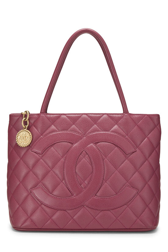 Burgundy Quilted Caviar Medallion Tote, , large image number 0