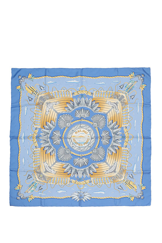 Blue & Multicolor 'Railing' Silk Scarf 90, , large image number 1