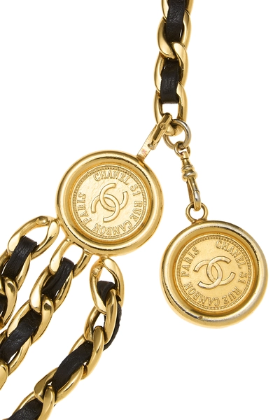Gold & Black Leather Chain Belt 3, , large