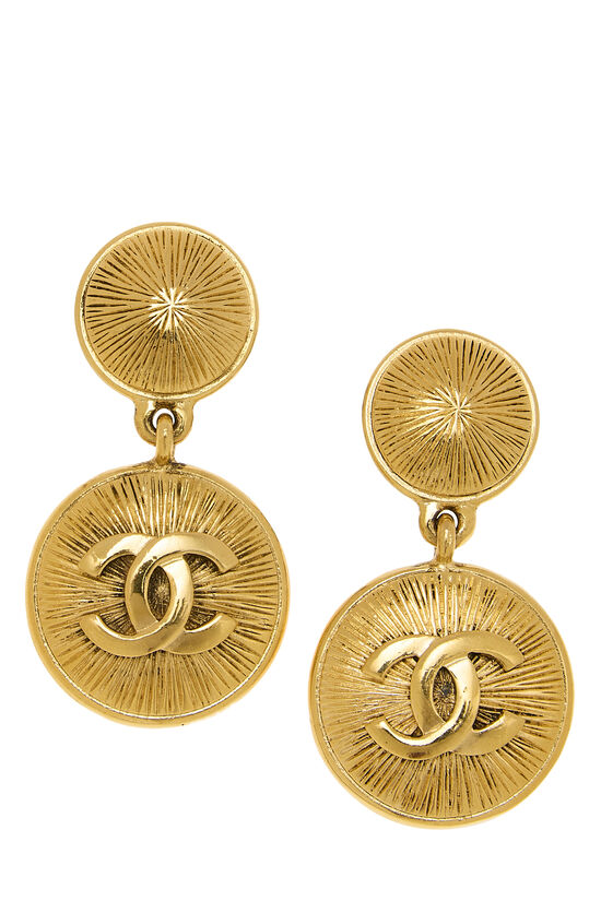 Gold 'CC' Sunburst Dangle Earrings, , large image number 0