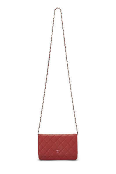Red Quilted Lambskin Classic Wallet On Chain (WOC), , large